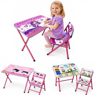 Mesa Infantil Rosa Com Cadeira Dobravel Kit Mesinha Educativa Didatica Em Metal Estudos Lanche Crianca Meninas