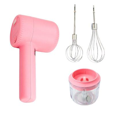 Batedeira E Mixer Elétrico Usb 2 Em 1 Recarregável Processador – 300ml Rosa-branco