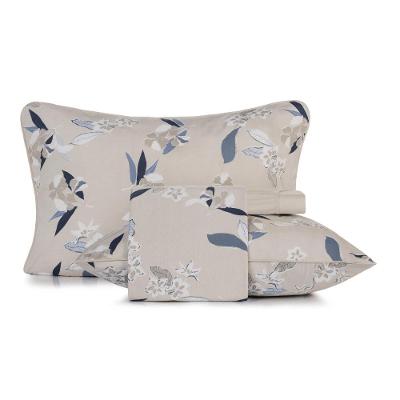 Jogo de Cama Queen Kyoto 4 Peças 100% Algodão Malha Floral Bege Altenburg