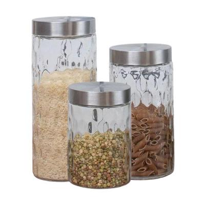 Kit 3 Potes De Vidro Com Tampa Em Inox 870ml-1260ml-2130ml