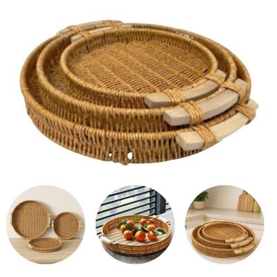 Kit Com 3 Bandejas Redonda Madeira 24cm - 30cm - 35cm