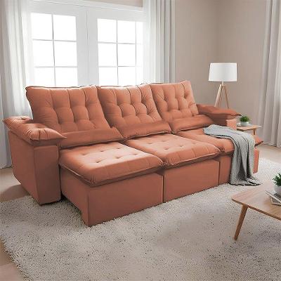 Sofá Retrátil 2.10m Reclinável Em Suede Vibrante Conforto Premium Para Sala Moderna Europa Laranja