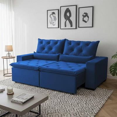 Sofá Retrátil Design 150m Tecido Suede Estrutura Reforçada Retrátil Reclinável 2 Módulos Milão Azul