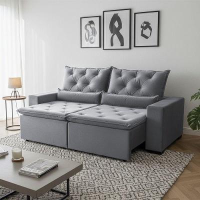 Sofá Retrátil Confort Plus Suede 150m Reclinável E Com 2 Módulos Milão Cinza Claro