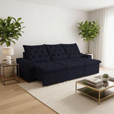 Sofá Retrátil Ultra Design Black 230m Suede Luxuoso Reclinável E Estilo Sofisticado Milão Preto