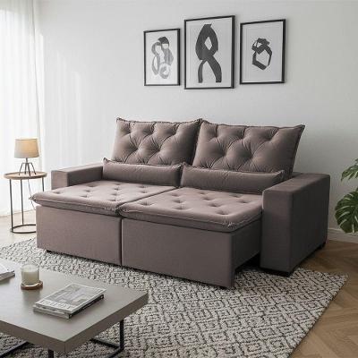 Sofá Retrátil Premium 150m Suede Soft Lux Reclinável E Com 2 Módulos De Alto Conforto Milão Bege