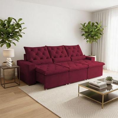 Sofá Retrátil 250m Suede Premium Com Função Expandida Milão Vermelho