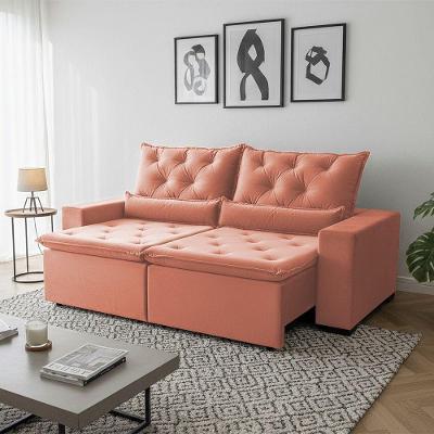 Sofá Retrátil Premium 150m Em Suede Laranja Reclinável E Com 2 Módulos Milão Laranja