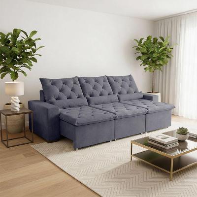 Sofá Retrátil 210m 3 Lugares Reclinável Em Suede Moderno Milão Cinza