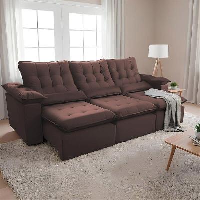 Sofá Retrátil 2.30m Modelo Elegante Reclinável Premium Ideal Para Sala Aconchegante Europa Marrom
