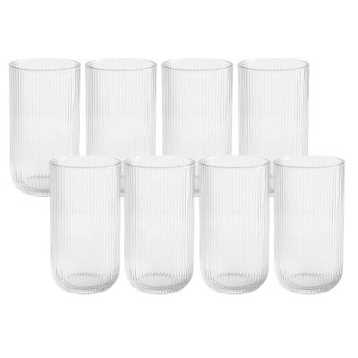 Jogo 8 Copo De Vidro Alto Para água Suco Lines Transparente 430ml Wolff