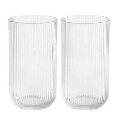 Jogo 2 Copo De Vidro Alto Para água Suco Lines Transparente 430ml Wolff