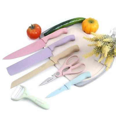 Kit Facas Conjunto Tesoura Descascador Coloridas 6 Peças