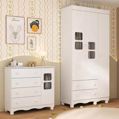 Quarto De Bebê Completo Com Guarda-roupas 3 Portas E Cômoda Luna Multimóveis Mp4795 Branco
