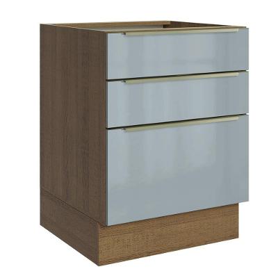 Balcão De Cozinha 60 Cm 3 Gavetas (sem Tampo) Rustic/cinza Lux Madesa Rustic/cinza