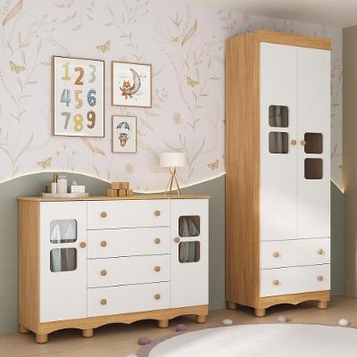 Quarto De Bebê Completo Com Guarda-roupas 2 Portas E Cômoda Luna Multimóveis Mp4799 Madeirado/branco