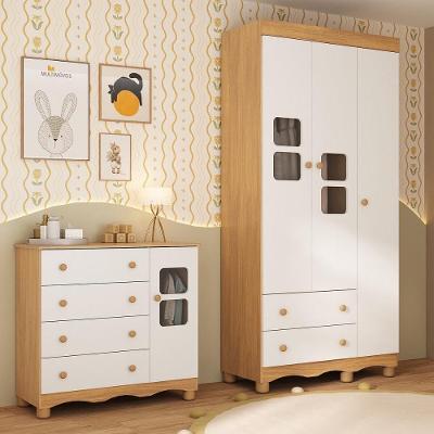 Quarto De Bebê Completo Com Guarda-roupas 3 Portas E Cômoda Luna Multimóveis Mp4795 Madeirado/branco