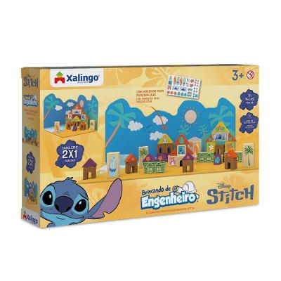 Brinquedo de Construção Brincando de Engenheiro Stitch 70 Peças com Tabuleiro Amarelo Xalingo