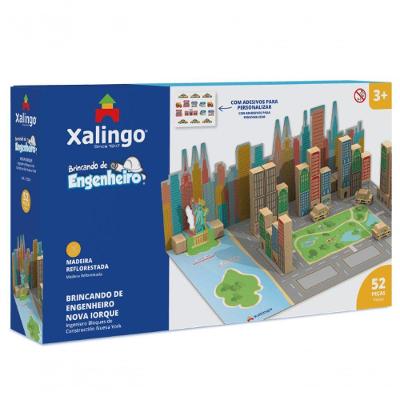 Brinquedo de Montar Brincando de Engenheiro New York com 52 Peças em Madeira Reflorestada Azul