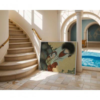 Quadro Decorativo Descanso da Primavera Retangular 60 X 90 Amadeirado para Decoração Moderna
