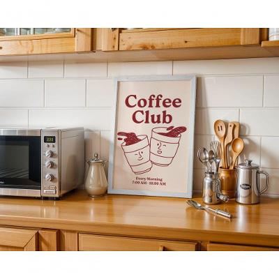 Quadro Decorativo Coffee Club Retangular 30 X 40 Moldura Baixa Branca