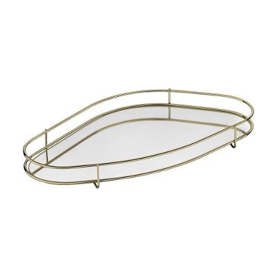 Bandeja Fence Orgânica com Base Espelhada e Estrutura Metálica Dourada Hara