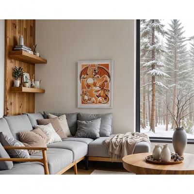 Quadro Decorativo Charmander Retangular 30 X 40 Moldura Baixa Branca para Decoração de Ambientes