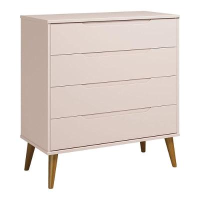 Cômoda Gaveteiro Retrô Elfe 4 Gavetas MDF Puxador Embutido Rosa Acetinado Amadeirado