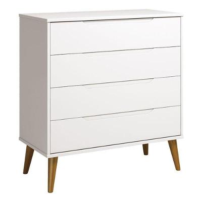 Cômoda Gaveteiro Retrô Elfe 4 Gavetas MDF com Puxador Embutido Branco Acetinado