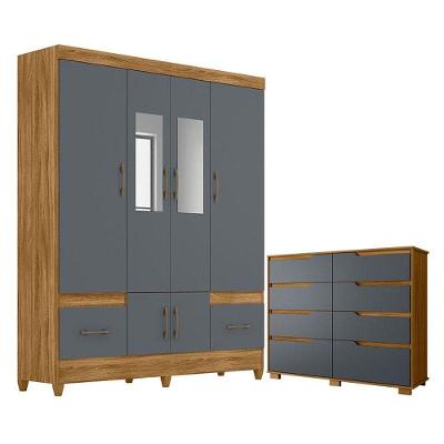Guarda Roupa Casal Ms912 Georgia 6 Portas 2 Gavetas MDP 165cm Cinza Moval