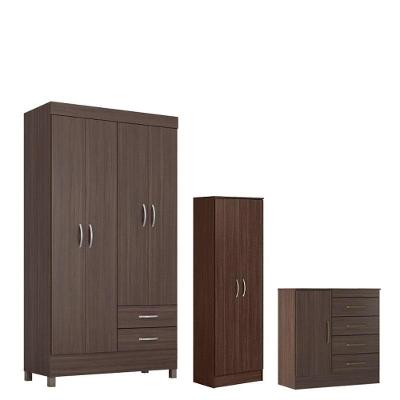Guarda Roupa Solteiro Astro 4 Portas de Bater 2 Gavetas em MDP Café Touch