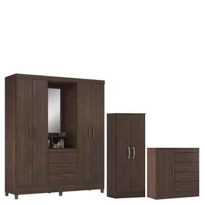 Guarda Roupa Casal Capelinha Pérsia Com Multiuso Viena Com Cômoda Montevidéu Café Touch - Demóbile