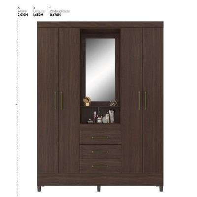 Guarda Roupa Casal Capelinha Pérsia Multiuso Viena Cômoda Montevidéu 4 Portas 2 Gavetas MDP Café