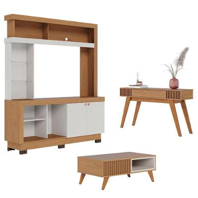 Estante Home Theater Valença Com Mesa De Centro Jeri Freijó Off White E Aparador Riviera Freijó - Colibri