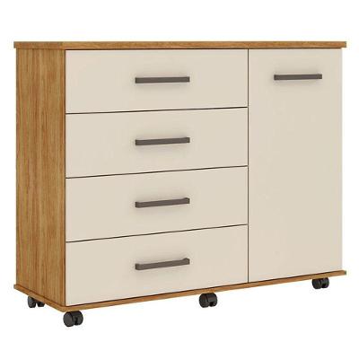 Cômoda Flora 4 Gavetas em MDF Cinamon Touch Off White com Corrediças Telescópicas