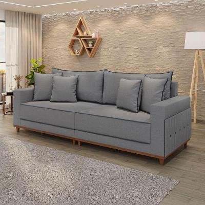 Sofá Fixo 4 Lugares Verona 2,56m Linho Cinza