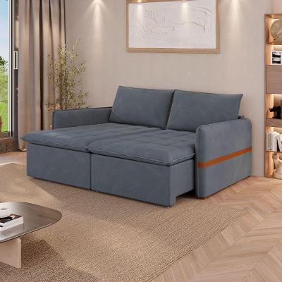 Sofá Cama Retrátil 4 Lugares Bárbara 2,20m Veludo Cinza