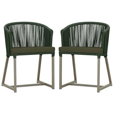 2 Cadeiras De Jantar Noronha Fendi Corda Náutica E13 Trama Verde