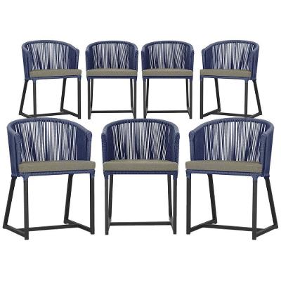 7 Cadeiras De Jantar área Noronha Preta E8 Trama Original Azul