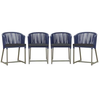 4 Cadeiras De Jantar Noronha Fendi Corda Náutica E11 Trama Azul