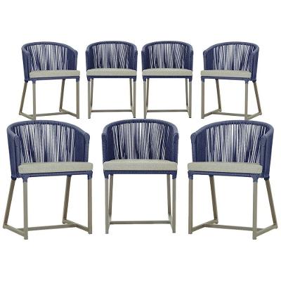 7 Cadeiras De Jantar área Noronha Fendi E3 Trama Original Azul