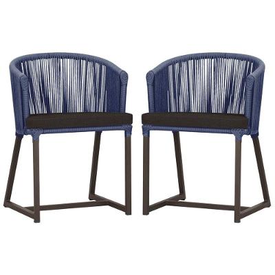 2 Cadeiras De Jantar Noronha Marrom Corda Náutica E9 Trama Azul