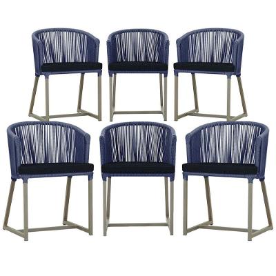 6 Cadeiras De Jantar Noronha Fendi Corda Náutica E12 Trama Azul