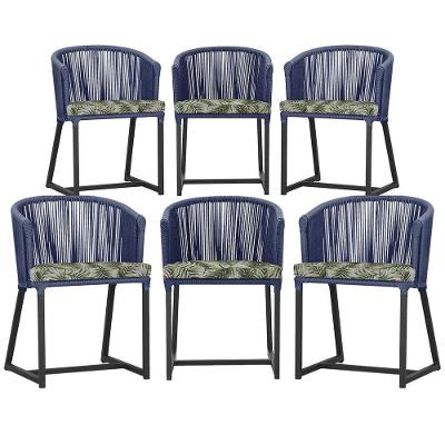 6 Cadeiras De Jantar área Noronha Preta E5 Trama Original Azul