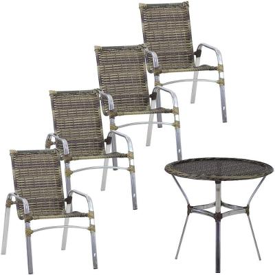 4 Cadeiras Emily E Mesa Alumínio área Piscina Trama Original Cappuccino