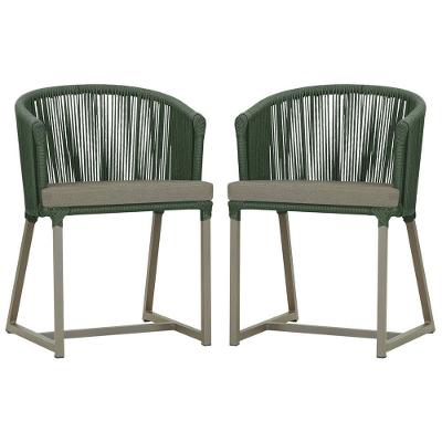 2 Cadeiras De Jantar Noronha Fendi Corda Náutica E8 Trama Verde