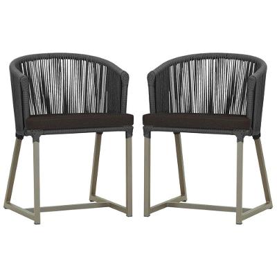 2 Cadeiras De Jantar Noronha Fendi Corda Náutica E9 Trama Preto