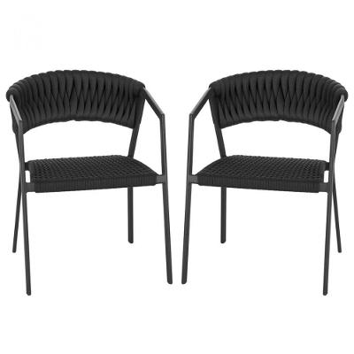 2 Cadeiras Tricô Náutico E Alumínio Proteção Uv Varanda Preto
