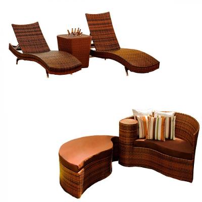 2 Espreguiçadeiras Bona E Mesa Com Chaise Trama Original Tabaco