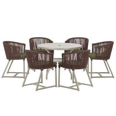 Mesa E 6 Cadeiras De Jantar Noronha Fendi E13 Trama Original Marrom